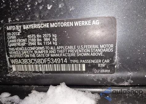 2013 BMW 328I xDrive из США, поврежденный, VIN WBA3B3C58DF534914